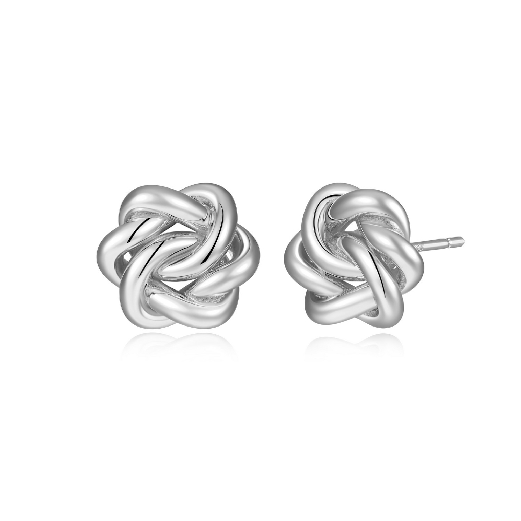 Boucles d'oreilles fixes noeuds éternels, argent rhodié