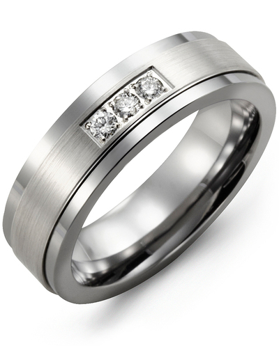 Jonc tungstène, or blanc 10 carats, 6 points de diamant total, 9 millimètres - MDG910TW-6R - Madani