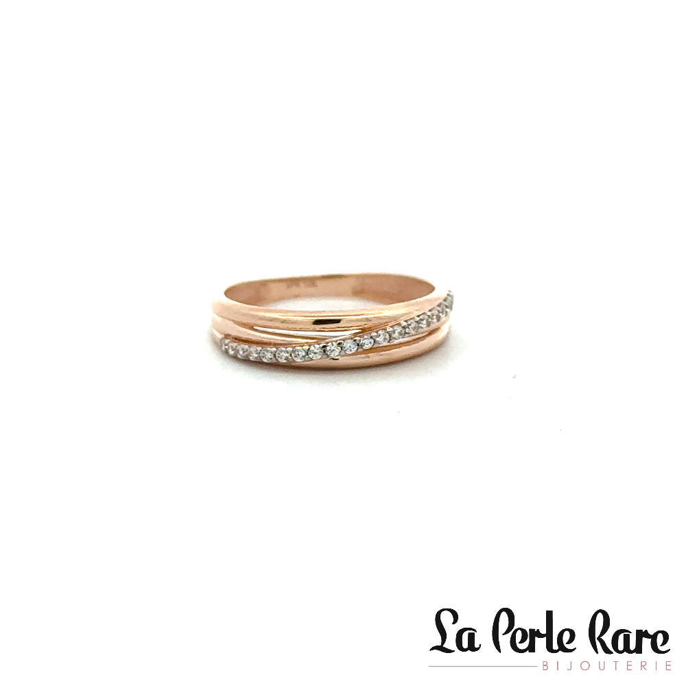 Bague or rose 10 carats, zircons incolores - RDS46-5991-R - Exclusivités