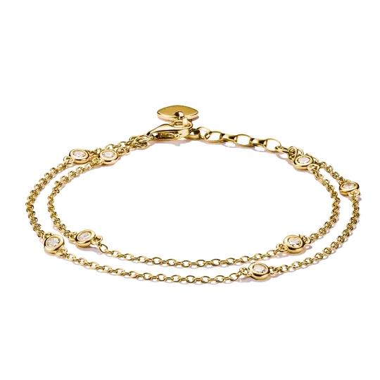 Bracelet double rangée, alliage premium plaqué or 18 carats, zircons incolores