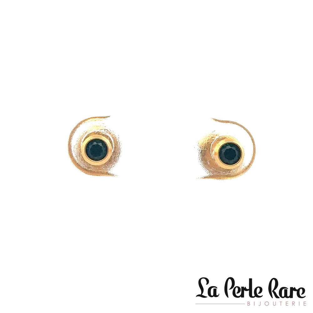 Boucles d'oreilles fixes acier inoxydable doré, zircons verts foncé - LPR-2722 - Exclusivités