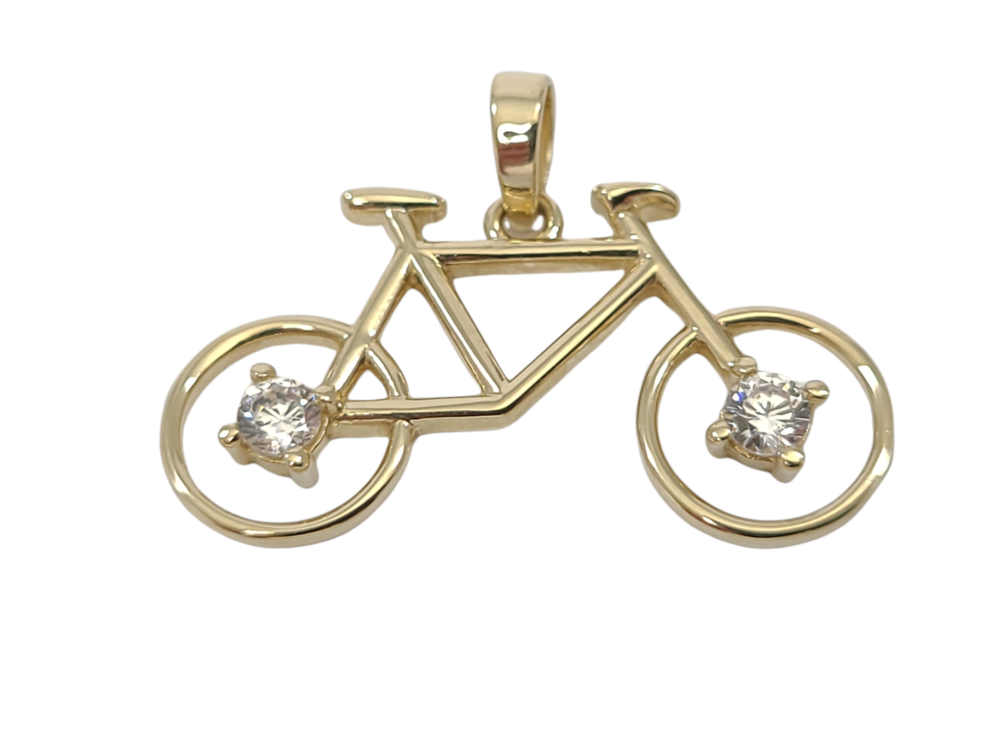 Pendentif vélo, or jaune 10 carats, zircons incolores - POZ-1484-J - Exclusivités