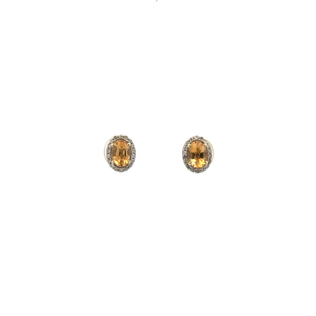 Boucles d'oreilles fixes or jaune 10 carats, citrines, 18 points de diamant total