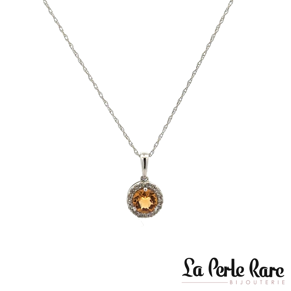 Pendentif or blanc 9 points diamant citrine - M13P2284CTS914 - Exclusivités