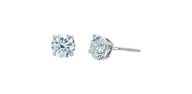 Boucles d’oreilles fixes or blanc 10 carats 16 points de diamants Boucles d’oreilles fixes or blanc 10 carats 16 points de diamants