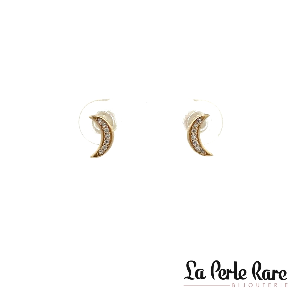 Boucles d'oreilles fixes lunes, or jaune 10 carats, zircons incolores - EDS01-6523-J - Exclusivités