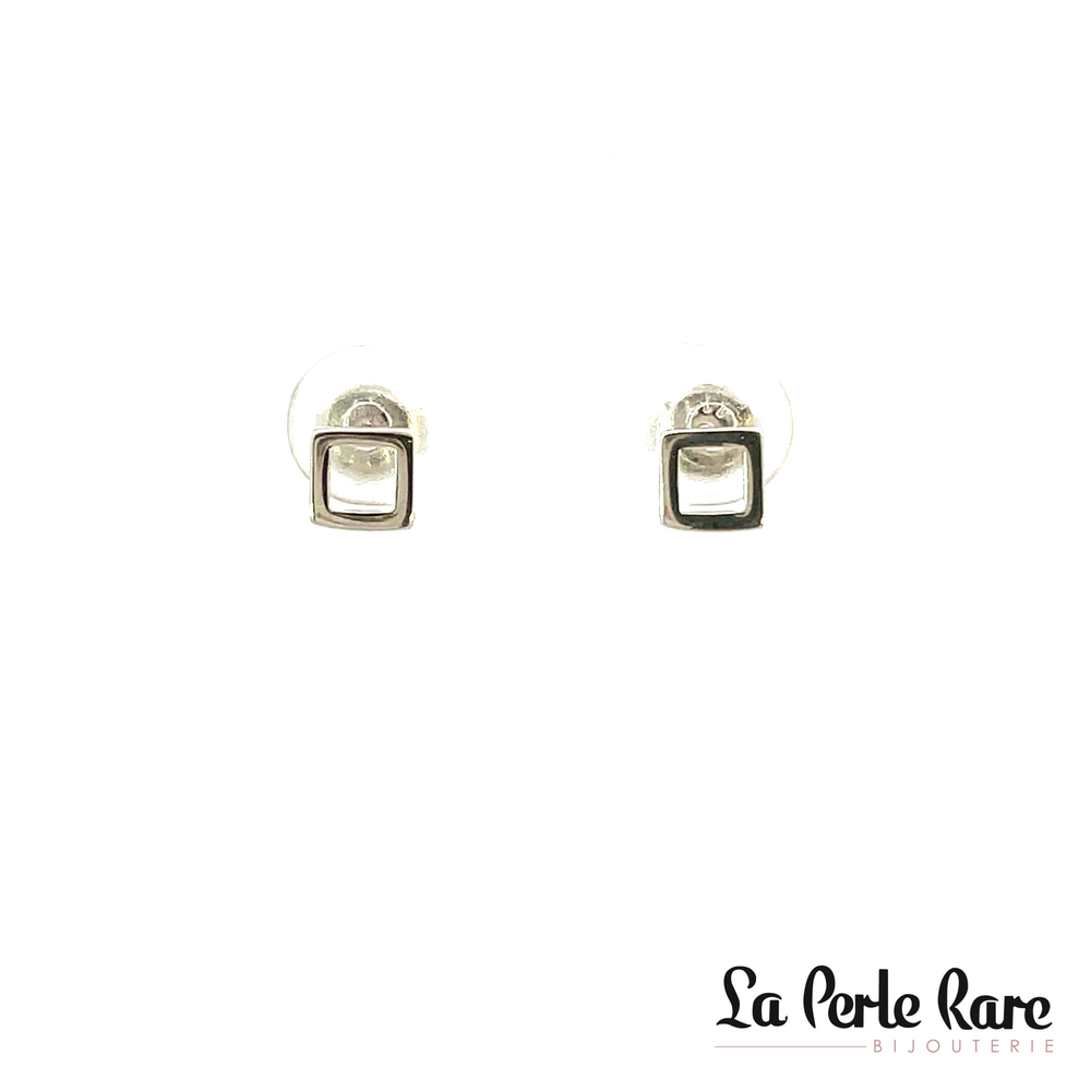 Boucles d'oreilles fixes carrées, or blanc 10 carats - EAS-6378-B - Exclusivités