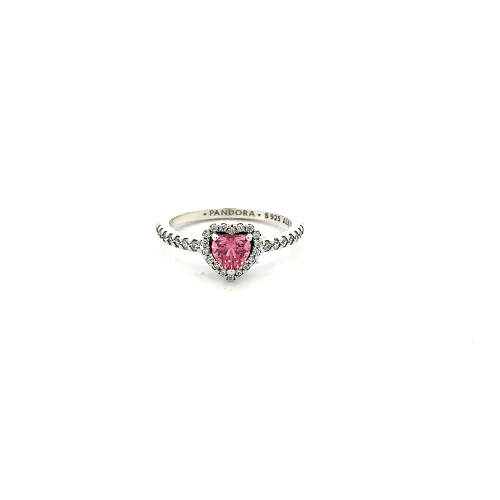 Bague coeur surélevé, argent, zircons incolores et rose - 198421C03-50 - Pandora