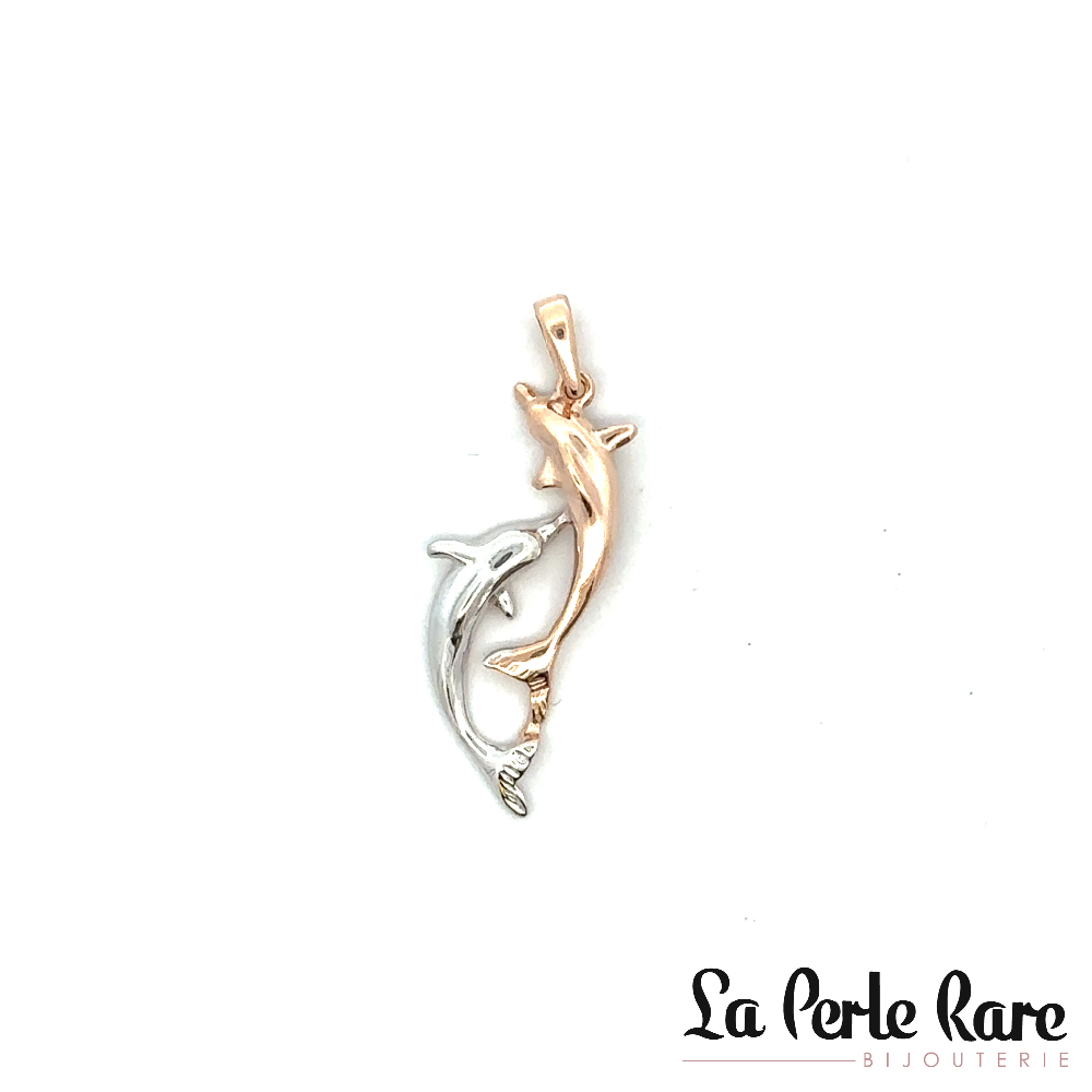 Pendentif dauphins, or 2 tons (rose/blanc) 10 carats - PD01-4520-2TR - Exclusivités