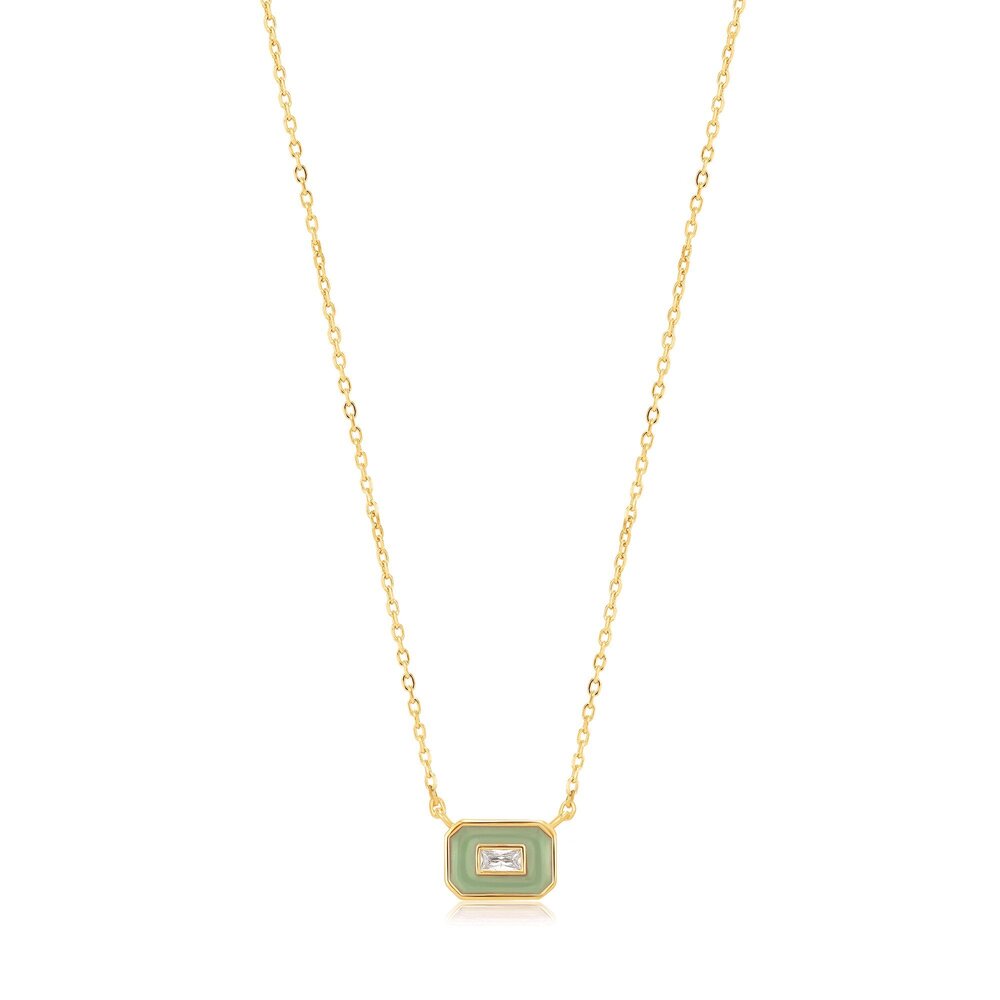 Collier argent doré, email vert, cz Collier argent doré, email vert, cz