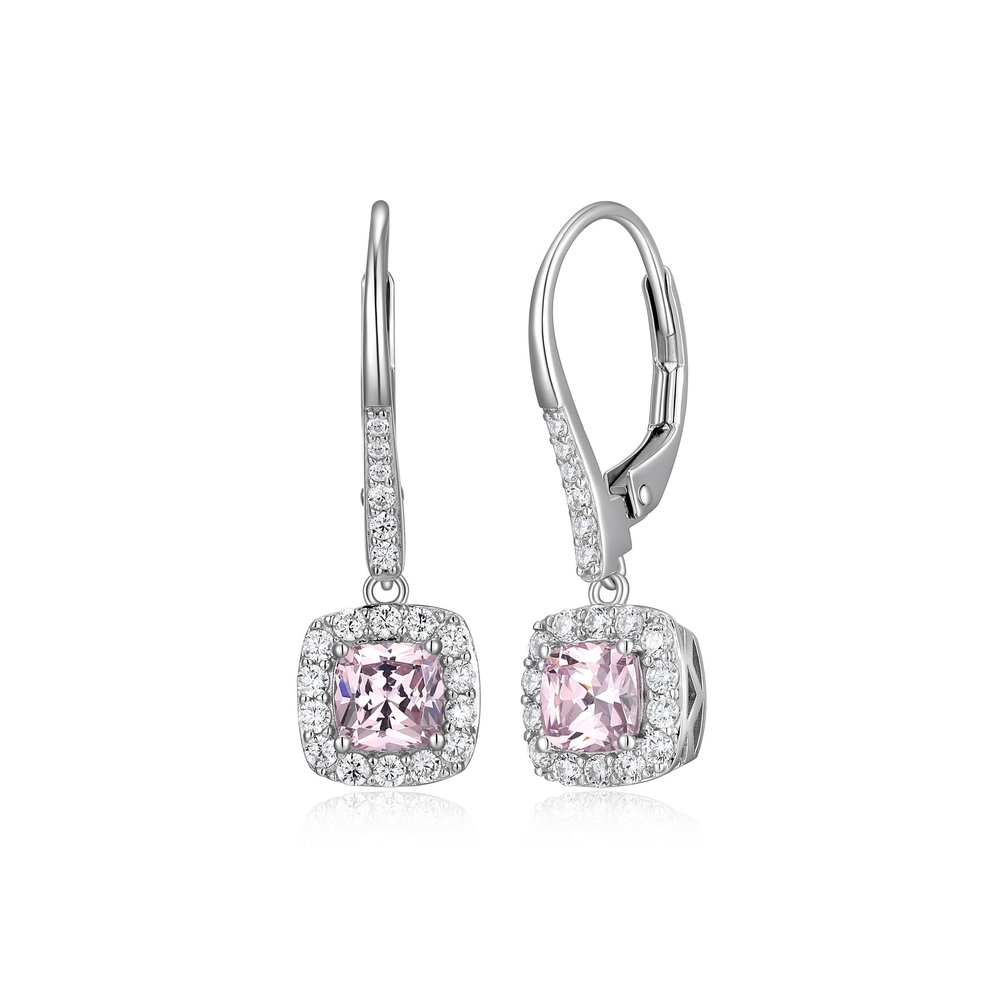 Bo pendantes argent rhodié, zircons blancs/roses