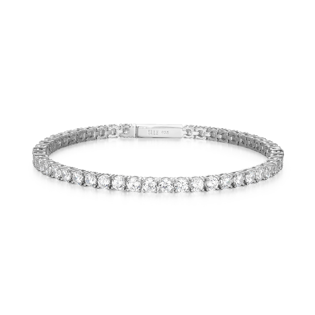 Bracelet tennis, argent rhodié, zircons incolores, 3 millimètres - R1LAPH009R - Elle