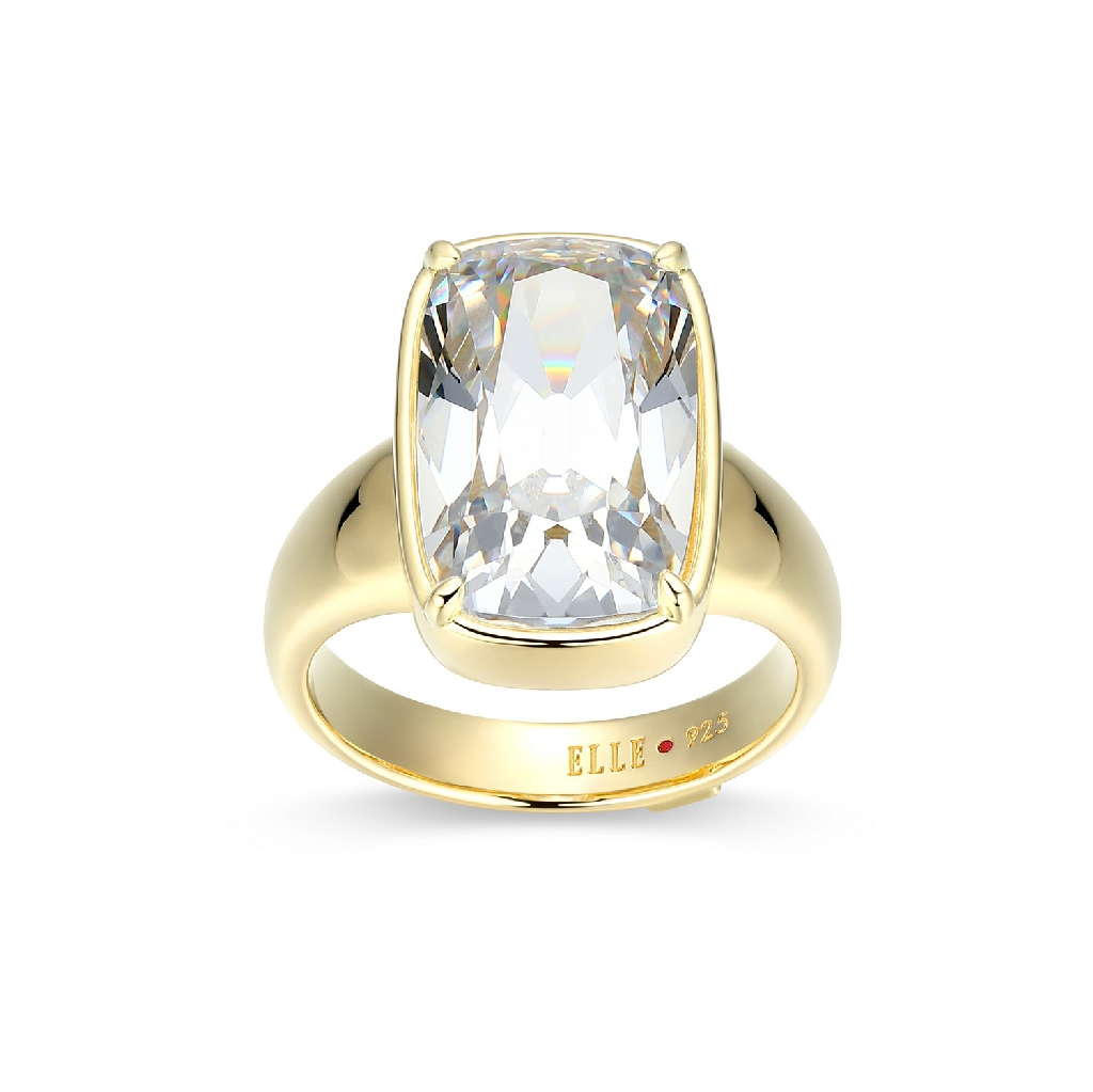Bague Serenelle, argent finition or jaune, zircon incolore