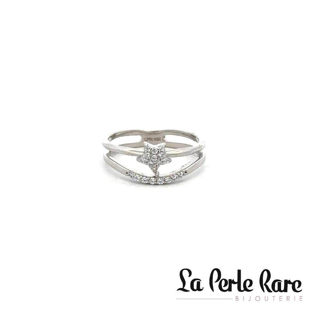 Bague étoile, or blanc 10 carats, zircons incolores - RDB38-5255B - Exclusivités