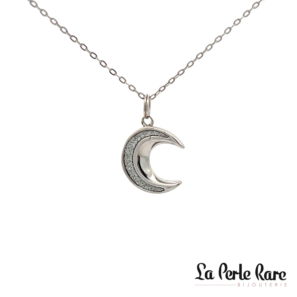 Pendentif lune, argent, zircons - N2157C - Création Gl