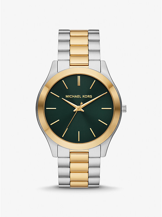 Montre acier inoxydable 2 tons (blanc et jaune), fond vert - MK9149 - Michael Kors