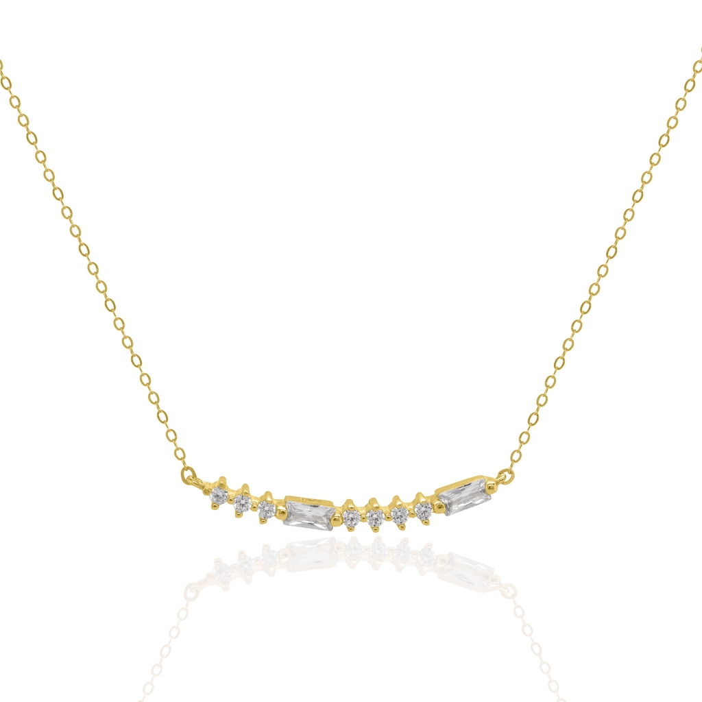 Collier code Morse ILU, argent finition or jaune, zircons incolores