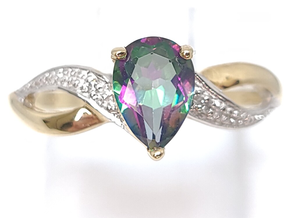Bague jaune topaze mystique + 5 pts dia Bague jaune topaze mystique + 5 pts dia
