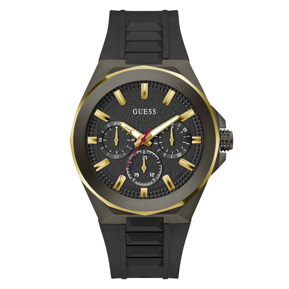 Montre silicone noir, acier inoxydable 2 tons (anthracite/jaune), fond noir - GW0799G1 - Guess