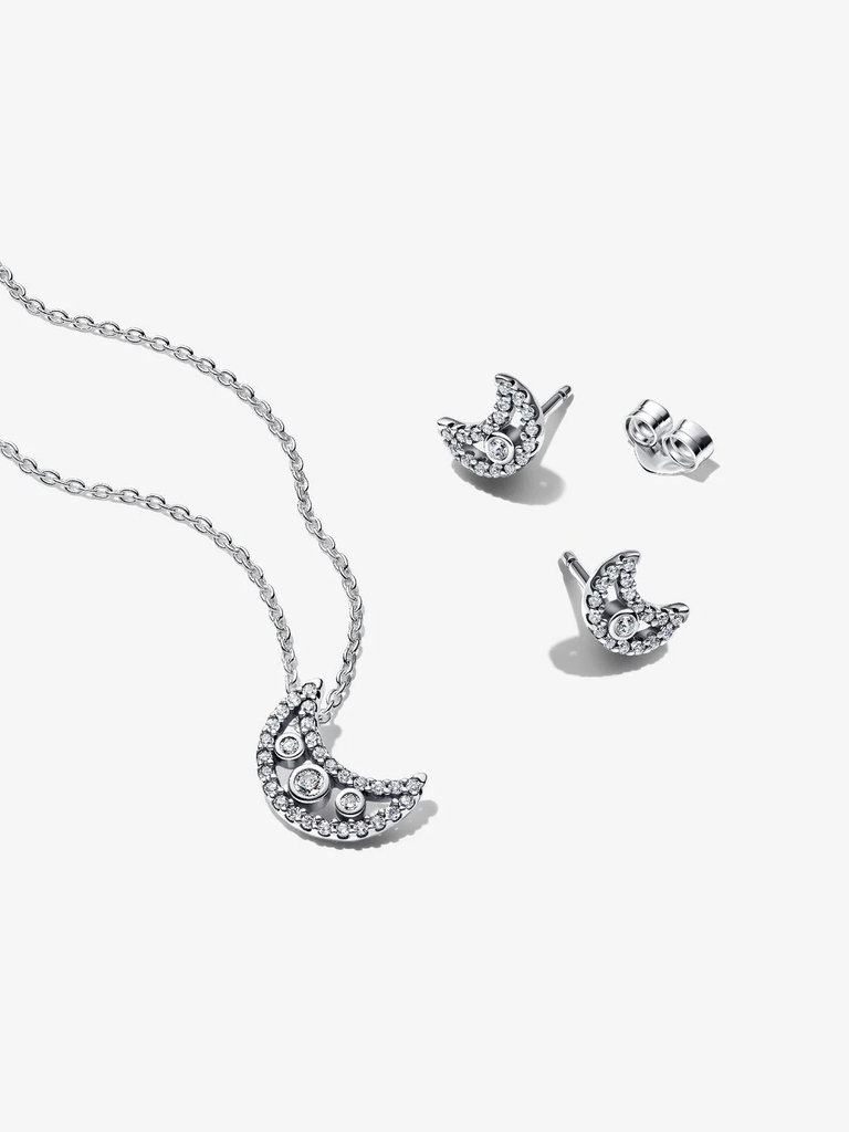 Ensemble-cadeau collier et boucles d'oreilles fixes, lunes, argent, zircons incolores - B802654 - Pandora