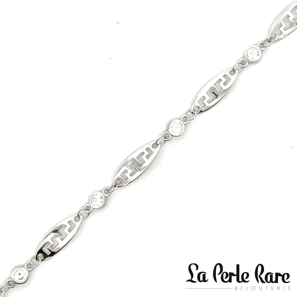 Bracelet de style Versace, or blanc 10 carats, zircons incolores - BDSHP01-3201-B - Exclusivités