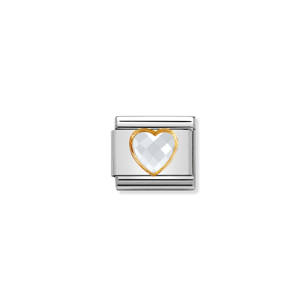 Maille classique coeur, acier inoxydable, finition or jaune 18 carats, zircon incolore - 030610010 - NOMINATION