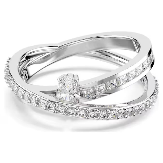 Bague Hyperbola Swarovski pour femme, métal rhodié et zirconias, grandeur 58 Bague Hyperbola Swarovski pour femme, métal rhodié et zirconias, grandeur 58