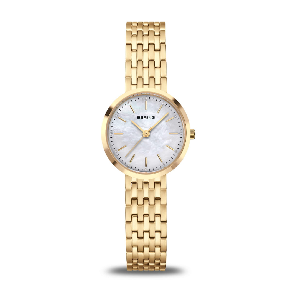 Montre acier inoxydable doré, fond nacré