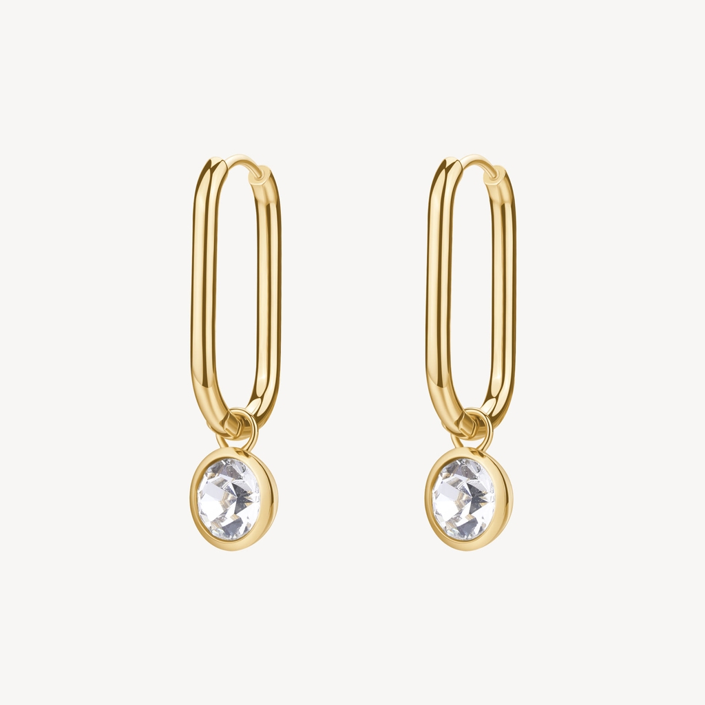 Boucles d'oreilles pendantes Symphonia, acier inoxydable doré, cristaux incolores