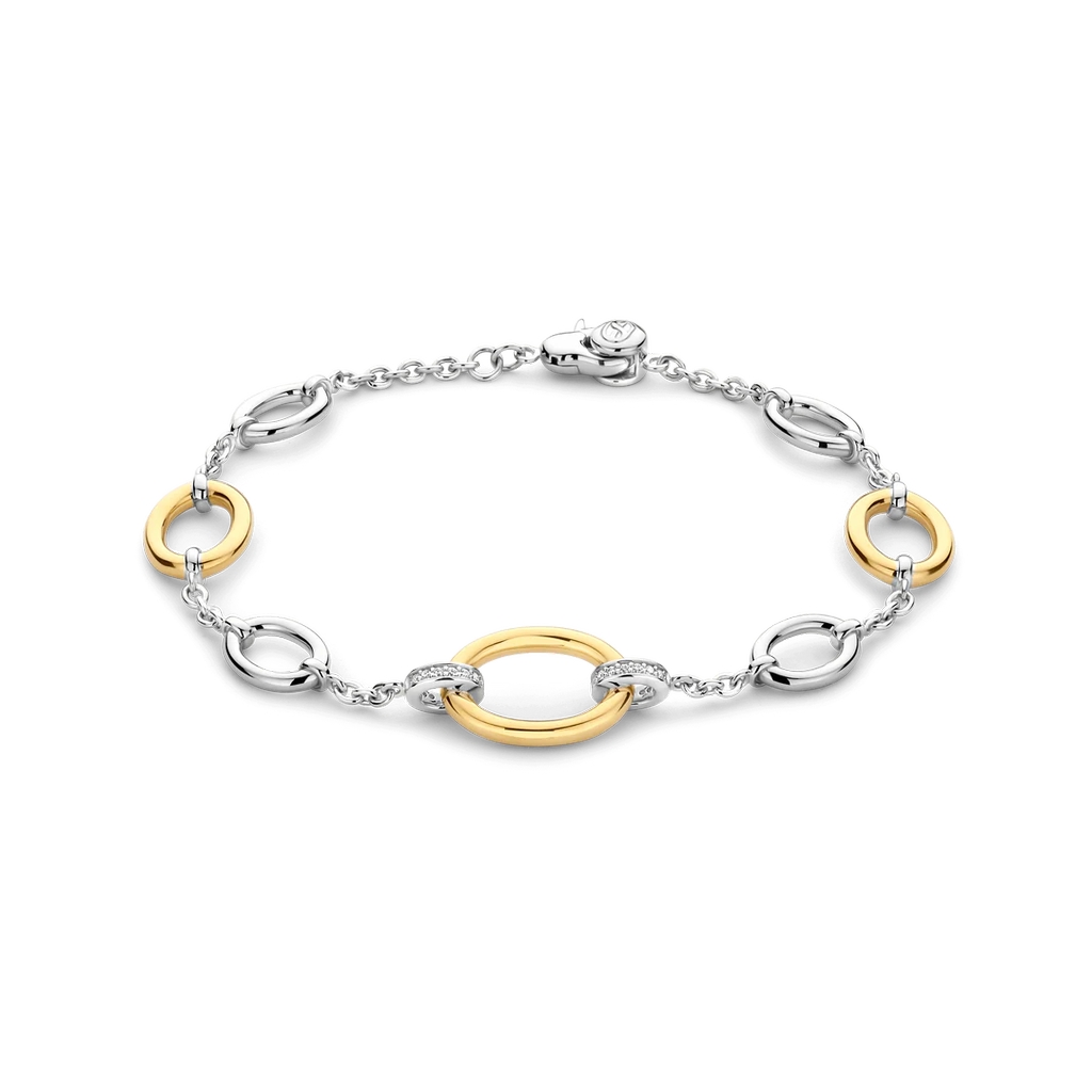 Bracelet argent 2 tons (blanc et jaune), zircons incolores - 23073ZY - Ti Sento