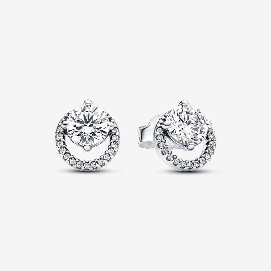 Boucles d'oreilles fixes halo rond scintillant, argent, zircons - 291248C01 - Pandora