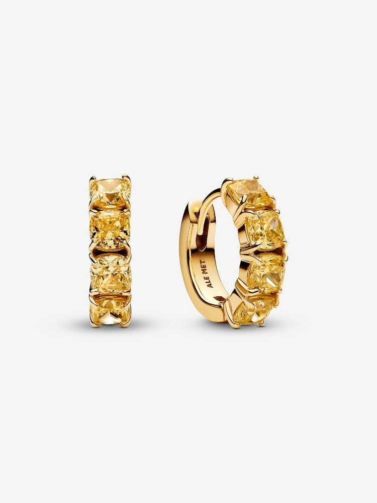 Anneaux de type huggies métal unique plaqué d'or 14 carats, cristaux jaunes - 263851C02 - Pandora