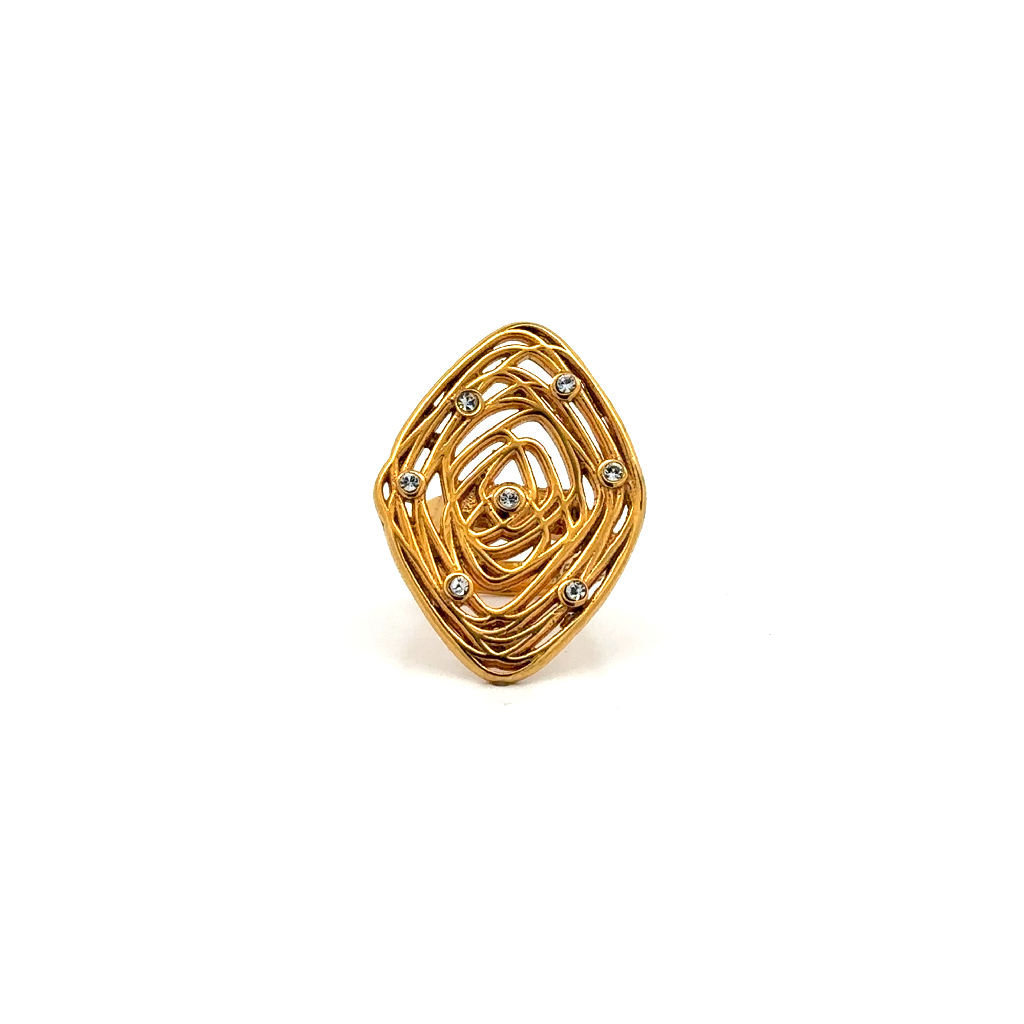 Bague acier inoxydable doré, zircons incolores