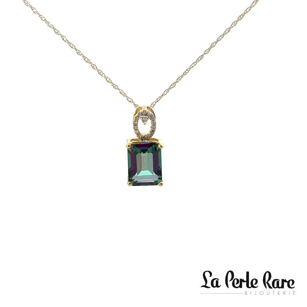 Pendentif or jaune 10 carats, topaze mystique, 4 points de diamants total - LPR-2532 - Exclusivités