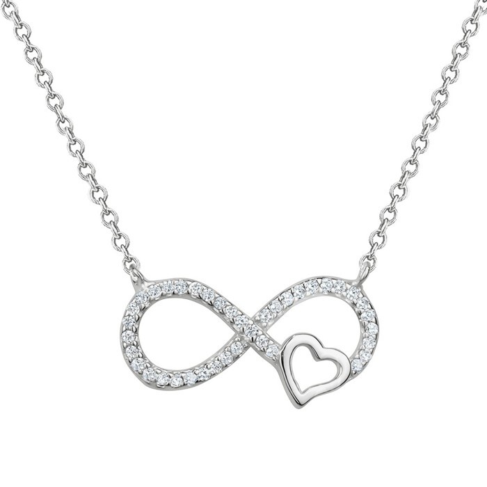 Collier symbole de l'infini et coeur, argent, zircons incolores - N4733 - Création Gl