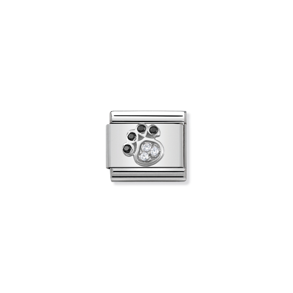 Maille classique empreinte de patte, acier inoxydable, argent, zircons blancs et noirs - 33030414 - NOMINATION