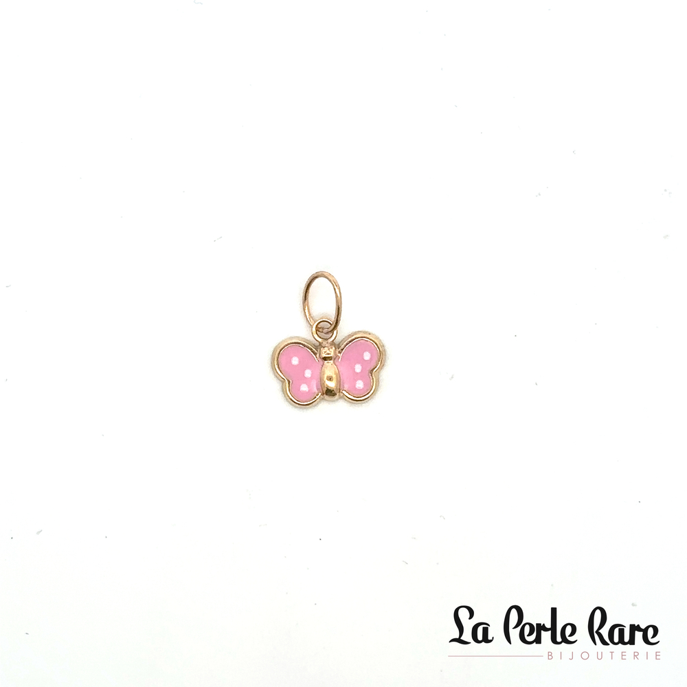 Pendentif papillon, or jaune, émail rose/blanc - 2034-ROSE - ExclusivitÉs