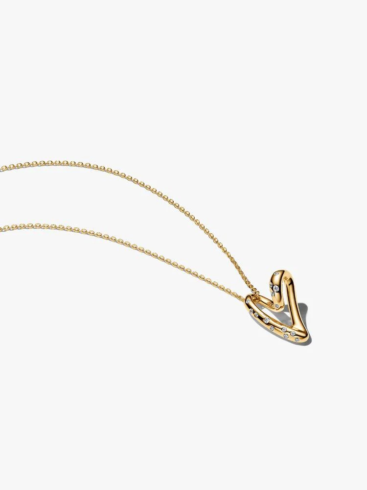Pendentif coeur organique, métal unique plaqué d'or 14 carats, zircons incolores