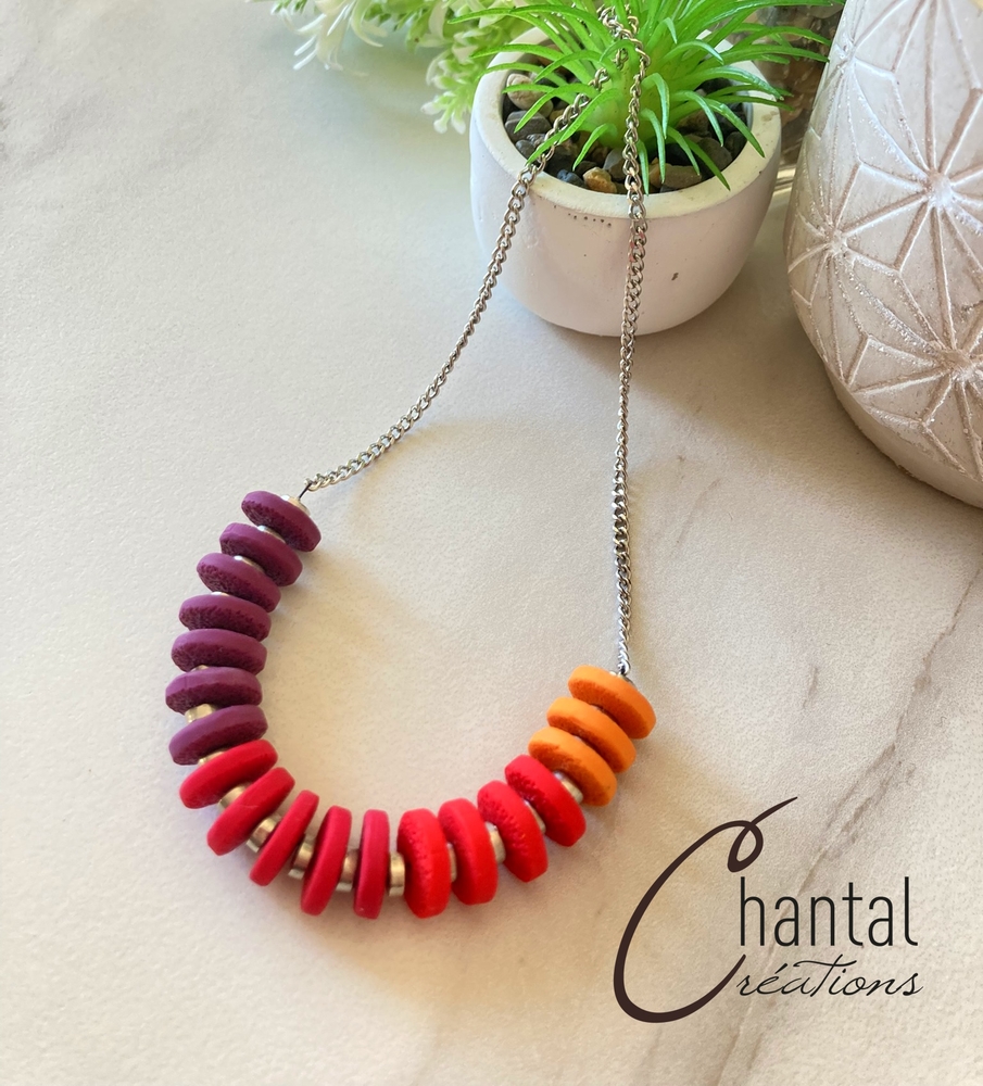 Collier Esther dégradé, argile polymère, acier inoxydable - 25-CO-1 - Création Chantal