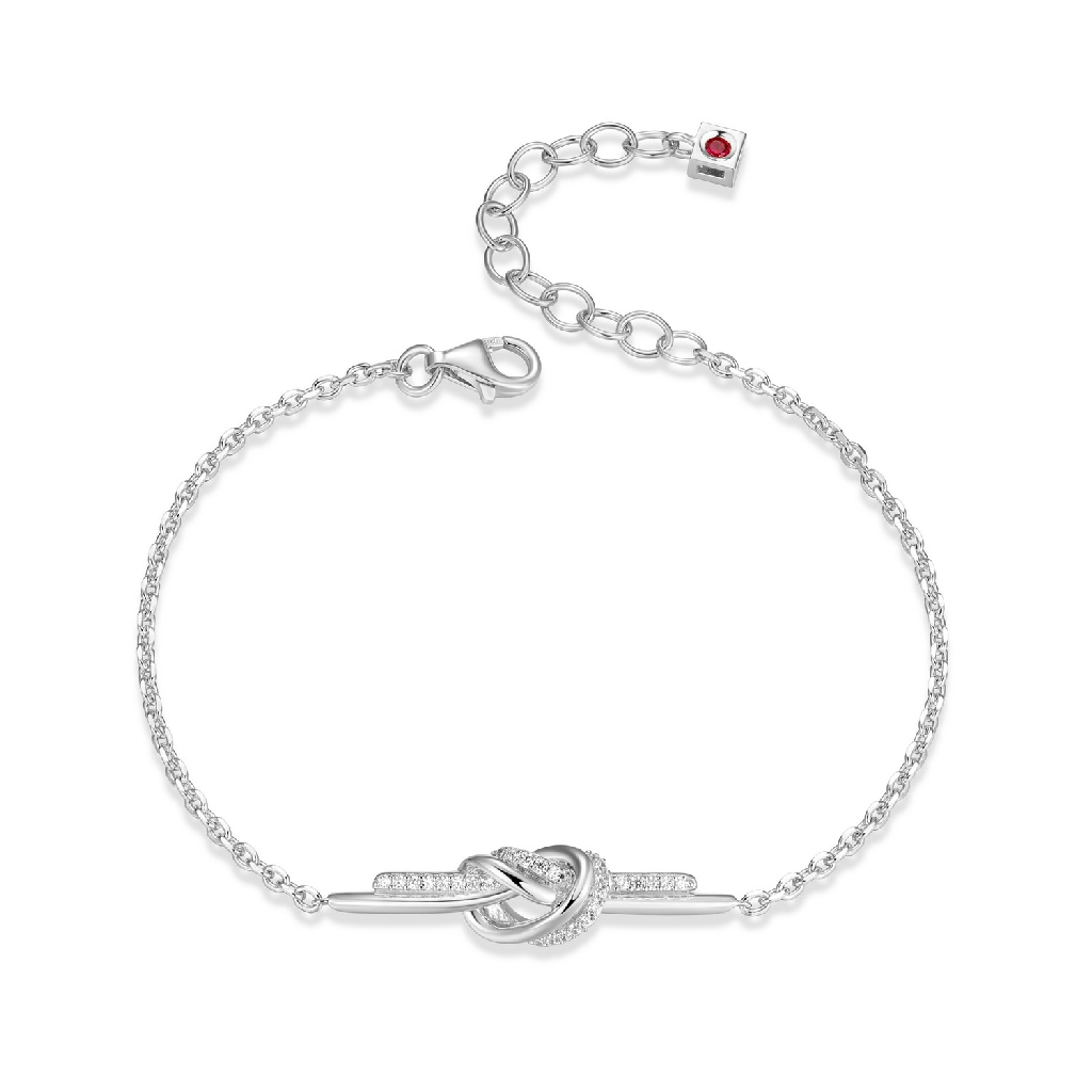 Bracelet noeud, argent rhodié, zircons incolores - R1LAQX004Q - Elle