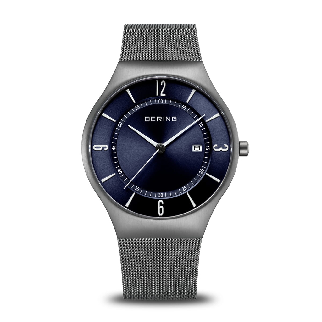 Montre acier inoxydable anthracite, fond bleu - 15940-378 - Bering