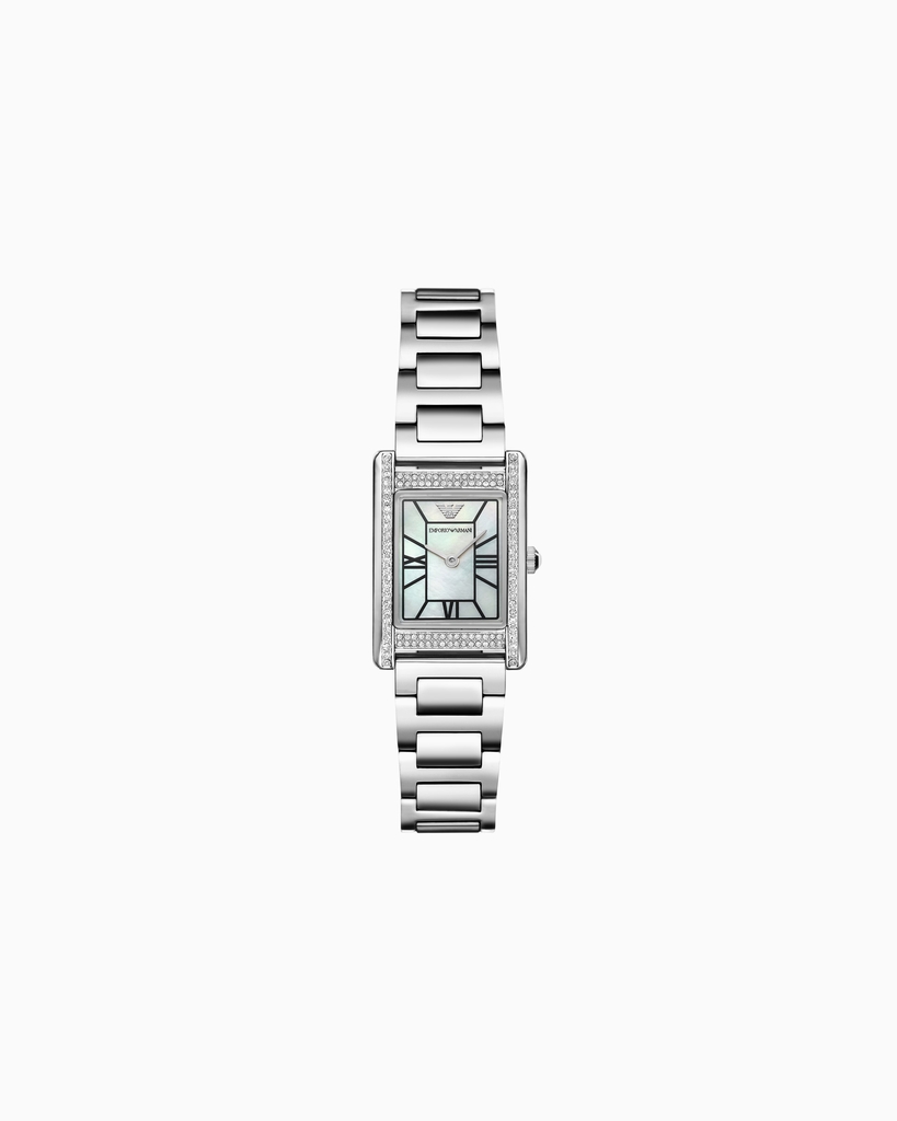 Montre rectangulaire, acier inoxydable, fond nacré, zircons incolores - AR11625 - Emporio Armani