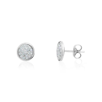 Boucles d'oreilles fixes rondes, acier inoxydable, zircons incolores - ZW-E18-W - Arz Steel