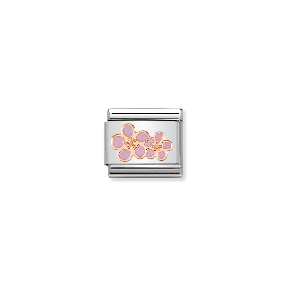 Maille classique fleurs, acier inoxydable, plaqué or rose, émail mauve - 43020203 - NOMINATION