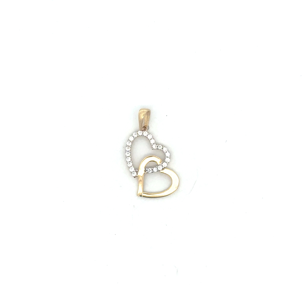 Pendentif coeurs entrelacés, or jaune 10 carats, zircons incolores