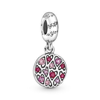 Bille motifs de coeurs scintillants, rubis synthétique, cristal rose phlox, cz rose - 799558C01 - Pandora