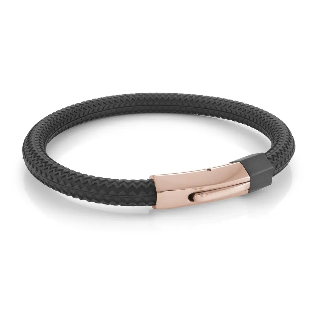 Bracelet acier 2 tons (rose/noir), silicone noir