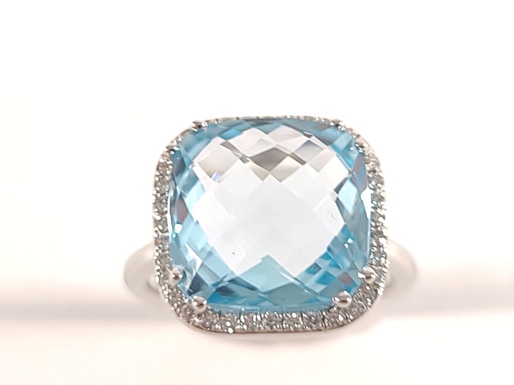 Bague or blanc topaze bleue, 19 pts dia tot - ANP2885BT - Exclusivités