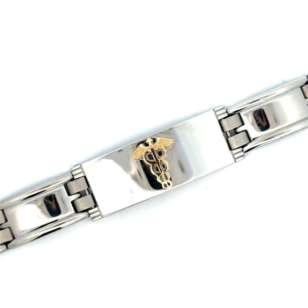 Bracelet médical, acier 2 tons (blanc/jaune)