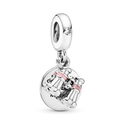 Jumelles en coeur,émail rose et cz incol - 798062CZ - Pandora